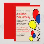 赤シンプル風船99歳の誕生日招待状 招待状 (正面/裏面)