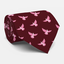 赤シームレスパターンかわいいピンクの鳩 ネクタイ