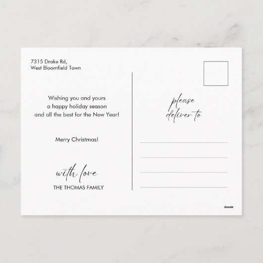 赤ジョイ平和ラブクリスマスミニマルファミリー名 シーズンポストカード (裏面)