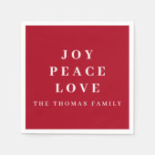 赤ジョイ平和ラブクリスマスミニマルファミリー名 スタンダードカクテルナプキン (正面)