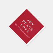 赤ジョイ平和ラブクリスマスミニマルファミリー名 スタンダードカクテルナプキン (角)