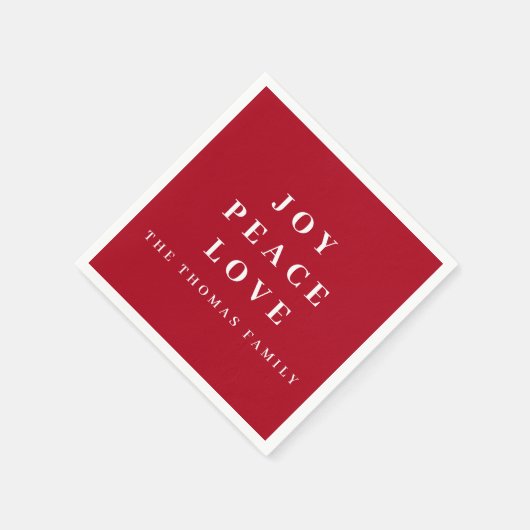 赤ジョイ平和ラブクリスマスミニマルファミリー名 スタンダードカクテルナプキン (角)