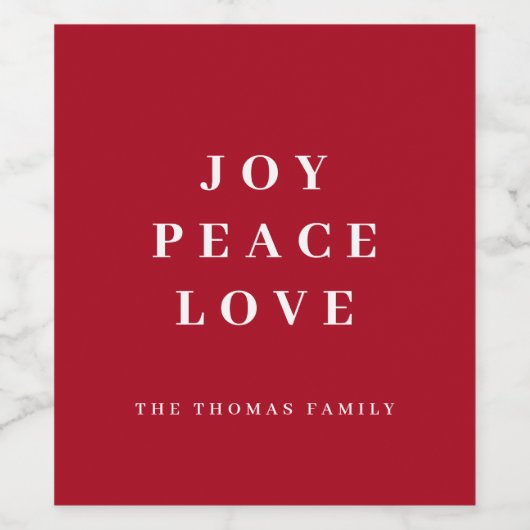 赤ジョイ平和ラブクリスマスミニマルファミリー名 ワインラベル (シングルラベル)