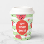 赤スイカかわいい女の子の夏の最初の誕生日 紙コップ (裏面)