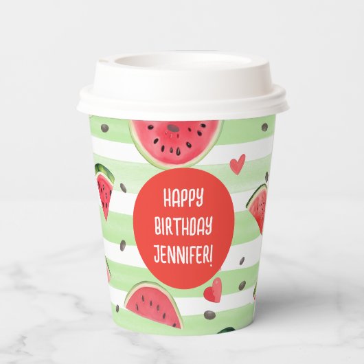 赤スイカかわいい女の子の夏の最初の誕生日 紙コップ (裏面)
