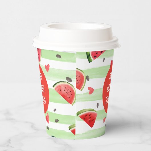 赤スイカかわいい女の子の夏の最初の誕生日 紙コップ (右)
