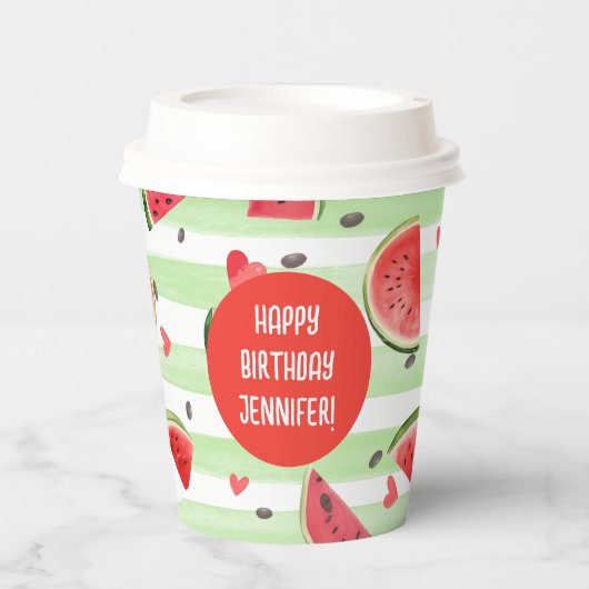 赤スイカかわいい女の子の夏の最初の誕生日 紙コップ (正面)