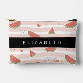 赤スイカ、ハート、ストライプお名前 アクセサリーポーチ (正面)