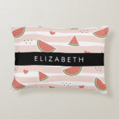 赤スイカ、ハート、ストライプお名前 アクセントクッション (裏面)