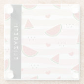 赤スイカ、ハート、ストライプお名前 ガラスコースター (裏面)