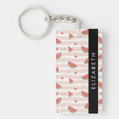 赤スイカ、ハート、ストライプお名前 キーホルダー (正面)