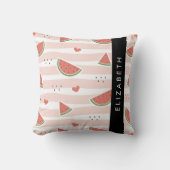 赤スイカ、ハート、ストライプお名前 クッション (正面)