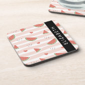 赤スイカ、ハート、ストライプお名前 コースター (左側)