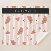 赤スイカ、ハート、ストライプお名前 シェルパブランケット (正面(横))