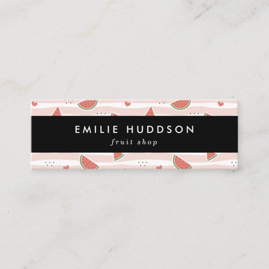 赤スイカ、ハート、ストライプお名前 スキニー名刺 (正面)