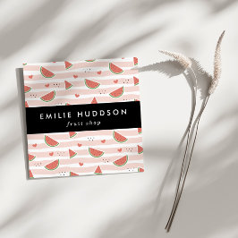 赤スイカ、ハート、ストライプお名前 スクエア名刺