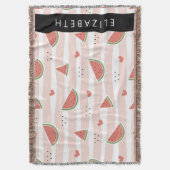 赤スイカ、ハート、ストライプお名前 スローブランケット (正面縦)