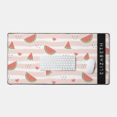 赤スイカ、ハート、ストライプお名前 デスクマット (キーボード&マウス)