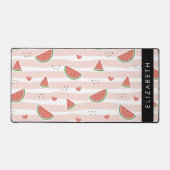 赤スイカ、ハート、ストライプお名前 デスクマット (正面)