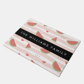 赤スイカ、ハート、ストライプお名前 ドアマット (アングル)