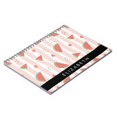 赤スイカ、ハート、ストライプお名前 ノートブック (左側)