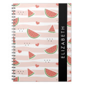 赤スイカ、ハート、ストライプお名前 ノートブック (正面)