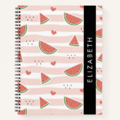 赤スイカ、ハート、ストライプお名前 ノートブック (正面)