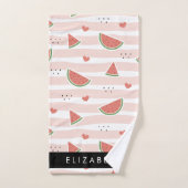 赤スイカ、ハート、ストライプお名前 バスタオルセット (ハンドタオル)