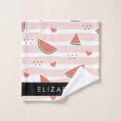 赤スイカ、ハート、ストライプお名前 バスタオルセット (ウォッシュタオル)