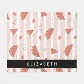 赤スイカ、ハート、ストライプお名前 フリースブランケット (正面(横))