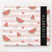 赤スイカ、ハート、ストライプお名前 マウスパッド (正面)