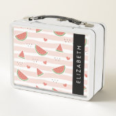 赤スイカ、ハート、ストライプお名前 メタルランチボックス (裏面)
