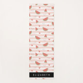 赤スイカ、ハート、ストライプお名前 ヨガマット (正面)