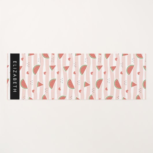 赤スイカ、ハート、ストライプお名前 ヨガマット (正面(横))