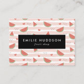 赤スイカ、ハート、ストライプお名前 名刺 (正面)