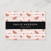 赤スイカ、ハート、ストライプお名前 名刺 (正面)