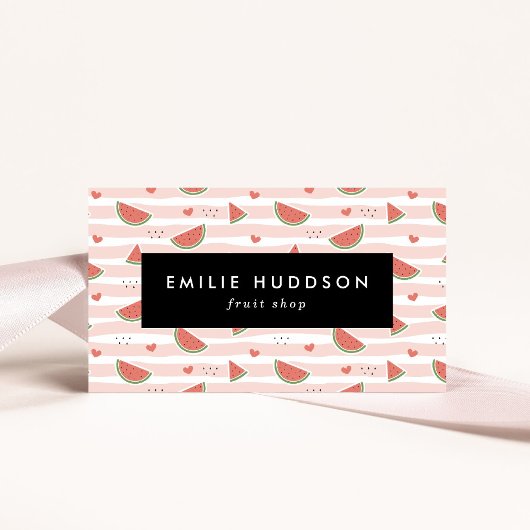 赤スイカ、ハート、ストライプお名前 名刺