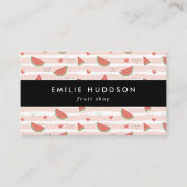 赤スイカ、ハート、ストライプお名前 名刺 (正面)