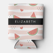 赤スイカ、ハート、ストライプお名前 缶クーラー (正面)