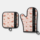 赤スイカ、ハート、ストライプお名前 鍋つかみ&鍋敷きセット (正面)