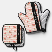 赤スイカ、ハート、ストライプお名前 鍋つかみ&鍋敷きセット (正面/裏面)