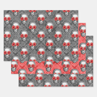 赤スカルひまわりシリーズデザイン3 ラッピングペーパーシート