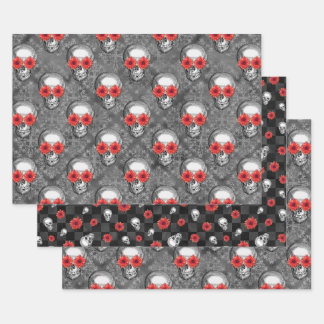 赤スカルひまわりシリーズデザイン3 ラッピングペーパーシート