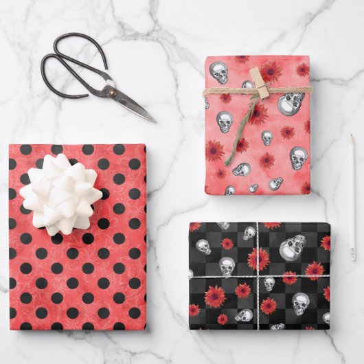 赤スカルひまわりシリーズデザイン4 ラッピングペーパーシート (正面)