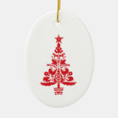 赤スカンジナビアのクリスマスツリーアート セラミックオーナメント (正面)
