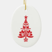 赤スカンジナビアのクリスマスツリーアート セラミックオーナメント (裏面)