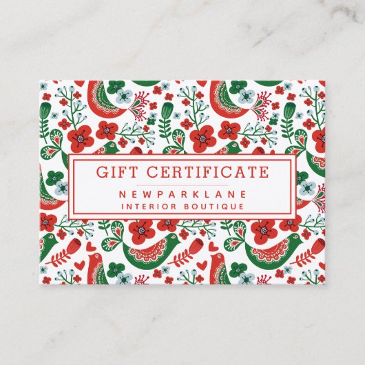 赤スカンジナビアのクリスマスプリントギフト証明書 名刺 (正面)