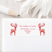 赤スカンジナビアのトナカイのエレガントクリスマス ラベル (インサイチュ)
