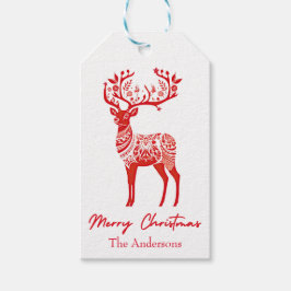 赤スカンジナビアのトナカイのメリークリスマス ギフトタグ