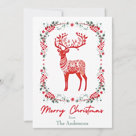 赤スカンジナビアのトナカイエレガントクリスマス シーズンカード (正面)